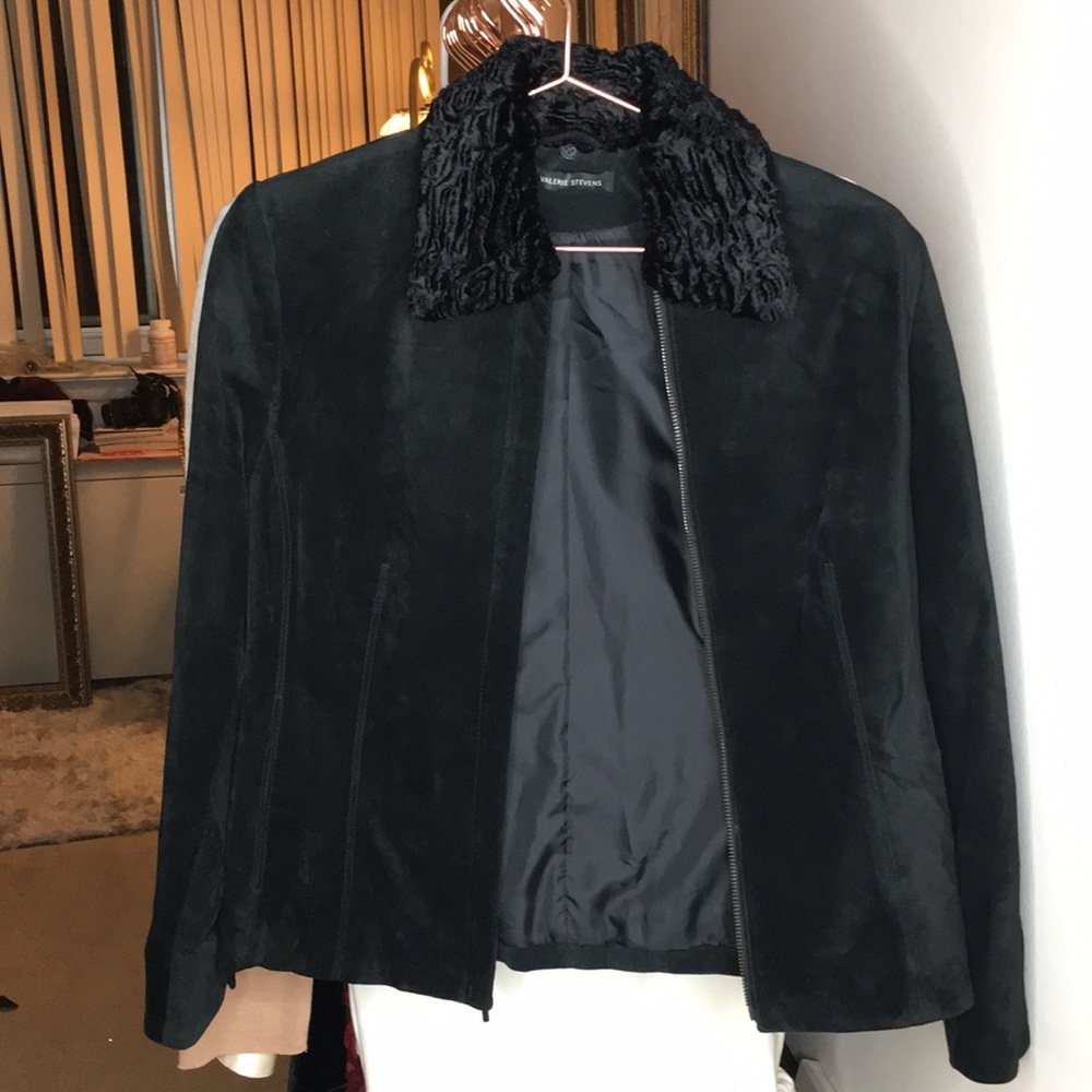 Black Genuine suede jacket with faux fur collar
